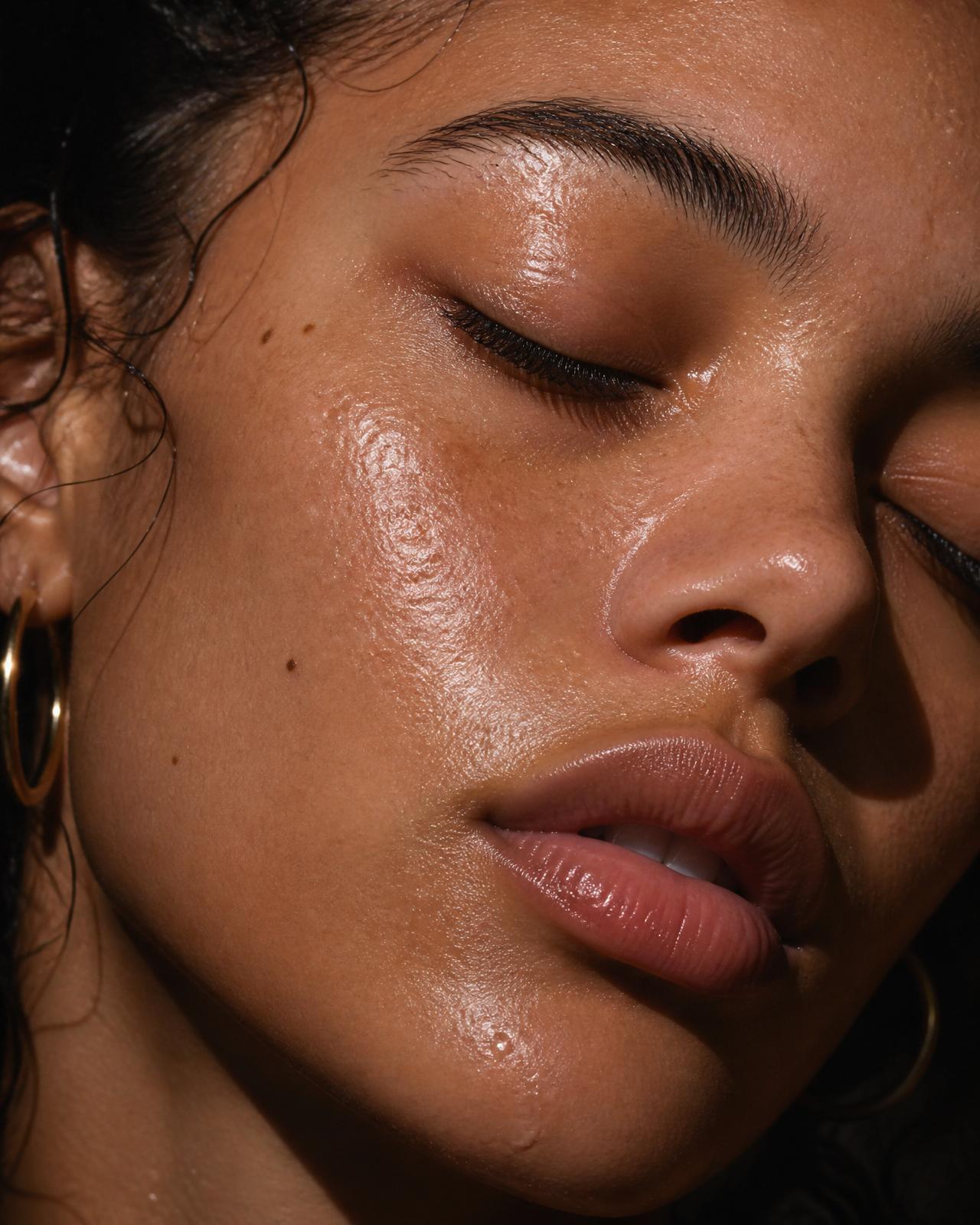 Close-up portrait of glowing skin
